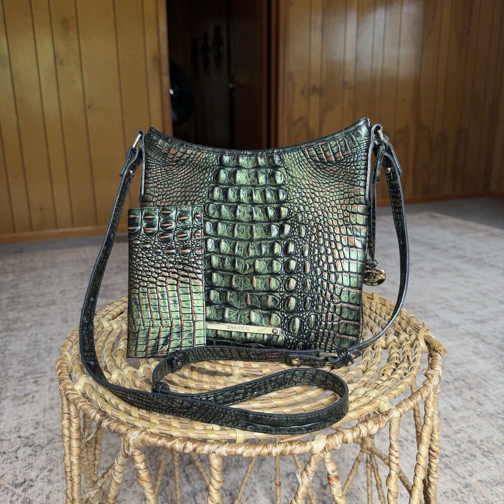 Vintage Brahmin Samba Melbourne Metallic Green Jody Crossbody Purse Copper